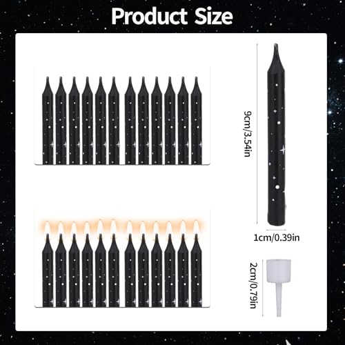 Galaxy Space Themed Birthday Cake Candles - 12 Long Black Cupcake Toppers