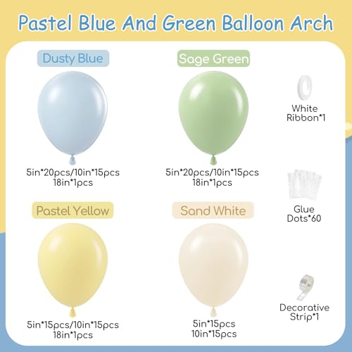137pcs Dusty Blue and Yellow Balloon Garland Kit for Parties