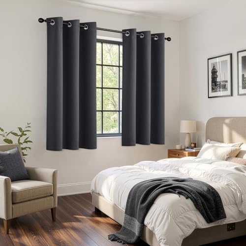 Dark Grey Blackout Curtains - 40x63 Inch, Thermal Insulated, Room Darkening, 2 Panels