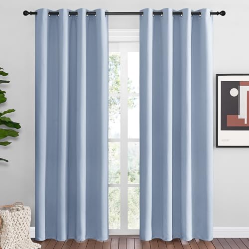 NICETOWN Vintage Blue Blackout Curtains - 55"W x 86"L, 2-Panel Set