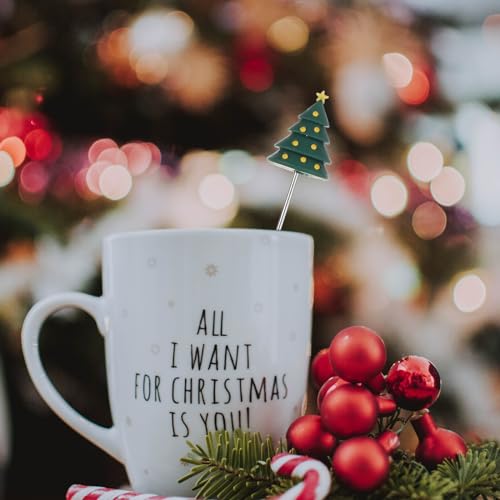 5pcs Stainless Steel Christmas Cocktail Stirrers with Silicone Holiday Patterns