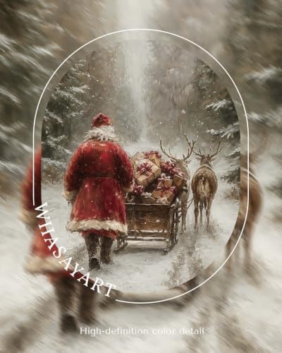 Santa Claus Wall Art Canvas Print 16x20 Framed Christmas Scene with Deer & Santa