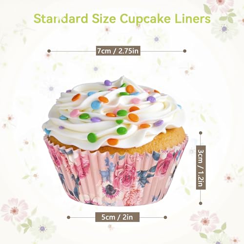 SKIDEC Floral Cupcake Liners, Standard Size Paper Baking Cups - 400 Count