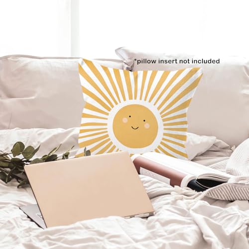 MONALET Yellow Boho Sun Throw Pillow Cover, 18x18 Soft Flannelette Case