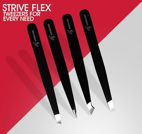 Strive Flex 4-Piece Professional Stainless Steel Tweezer Set with Travel Case