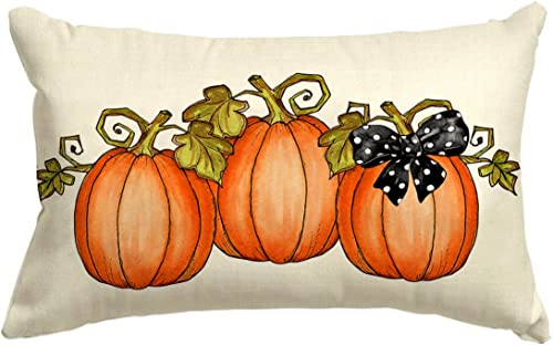 Autumn Watercolor Pumpkin Throw Pillow Cover 12x20 inch