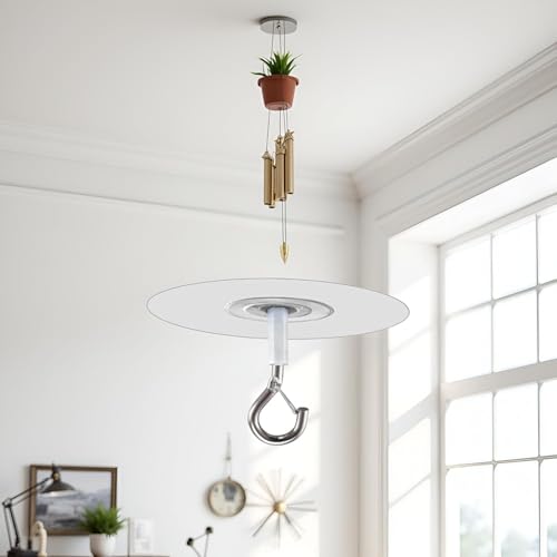 Adhesive Ceiling Hooks with Safety Clasp - Drill Free Silver Hooks (3 Pack)
