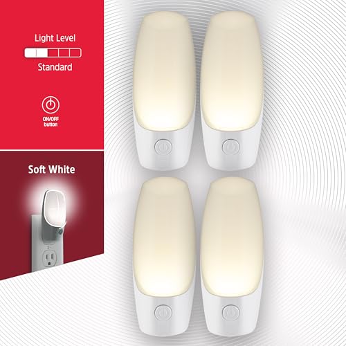 Energizer Manual LED Night Light, Plug-in Push Button, 4 Pack (White)
