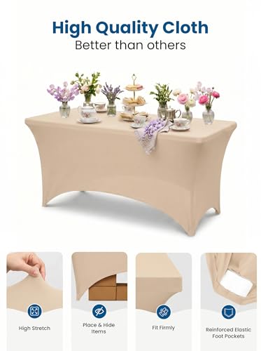 Utopia Kitchen 8FT Champagne Spandex Table Cloth 2 Pack