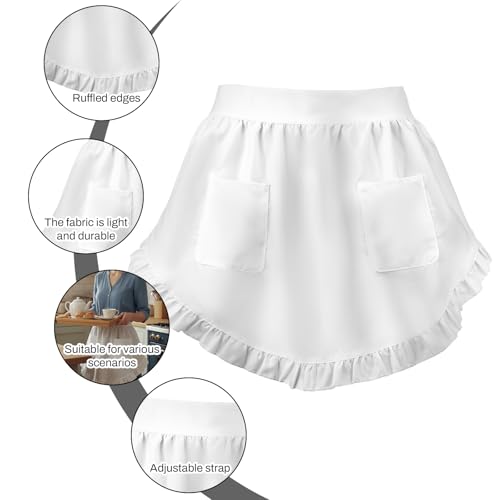 White Waist Apron for Women with Pockets - Chef Half Apron