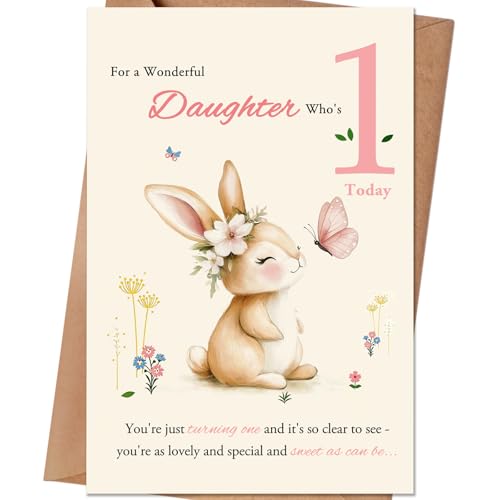 1st Birthday Card for Daughter - HEJOYN Premium Greeting Card (QQ-177)