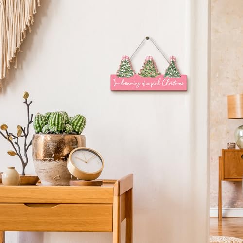 Pink Pastel Bow Christmas Tree Sign Decor - I'm Dreaming of a Pink Christmas - Room Wall & Front Door Hanging - Variation: Pintree