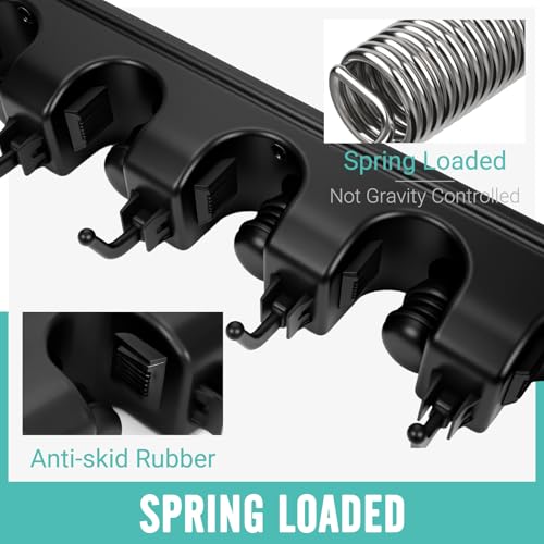 InPoTo Wall Mount Broom Holder, 5 Slots 6 Hooks Mop Organizer Rack (1-Pack)