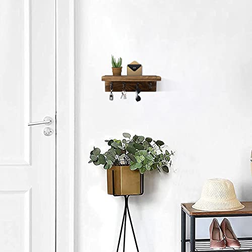 HRONRAD Rustic Wood Key Holder for Wall - Farmhouse Mail Organizer, Brown