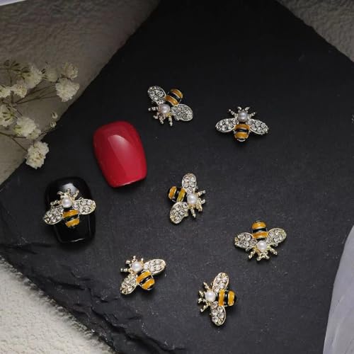 COOSLIM Gold Bee Nail Art Charms - 10Pcs 3D Alloy Rhinestone Crystal Jewels