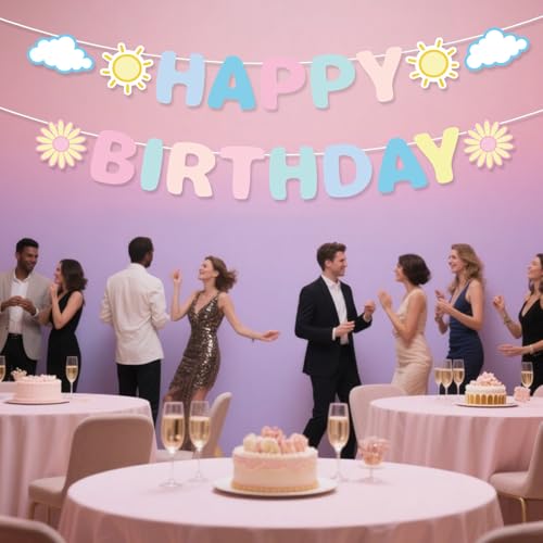 Pastel Happy Birthday Banner - Pre-Strung Rainbow Decor