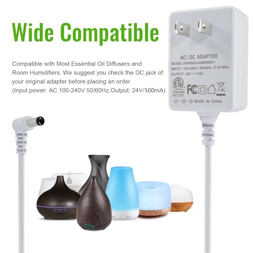 SoulBay 24V 0.5A Power Adapter for Essential Oil Diffusers, 5.9ft
