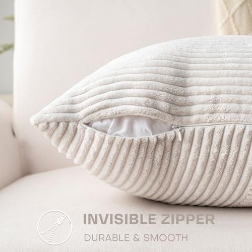 Boho Corduroy Throw Pillow Covers 18x18 Inch Set of 2 - Cream White