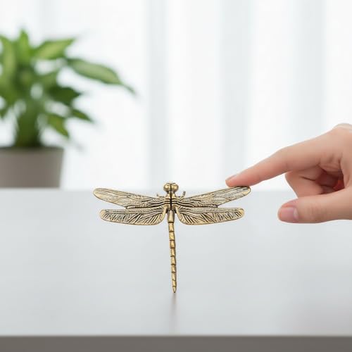 Tucnoeu 2-Piece Brass Dragonfly Figurine Set, Vintage Metal Desk Ornament