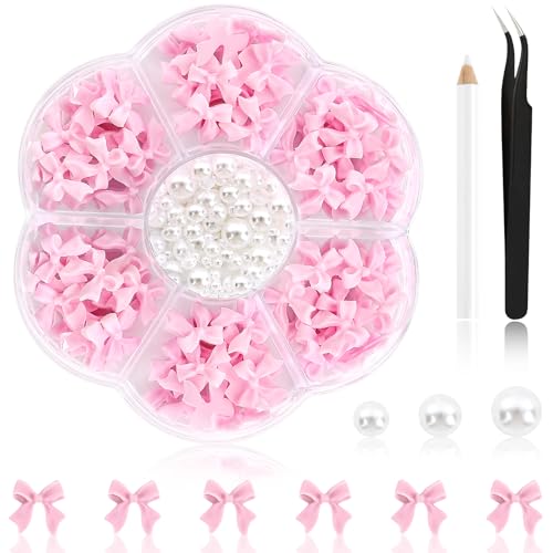 NACHLYNN 630 Pcs 3D Bow Nail Charms and Pearl Beads Kit with Tools