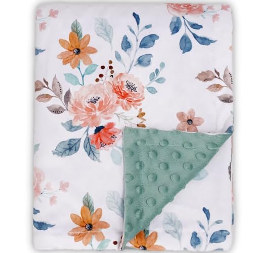 BORITAR Floral Minky Baby Blanket - Soft Plush 30x40 Inch