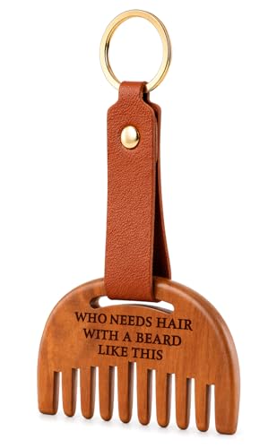 BuiltFit Funny Wooden Beard Comb and Keychain - Father's Day Dad Gift