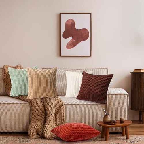 Colingmill 6 Pcs 18x18 Fall Corduroy Pillow Covers - Soft Boho Striped Cushion Covers for Home Decor