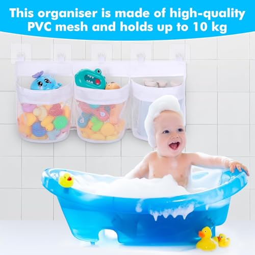Bath Toy Storage Organizer with 3 Compartments & Quick-Dry Mesh