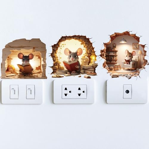 Whimsical 3D Mouse Hole Wall Decals - 6PCS Peel and Stick Stickers for Kids Room