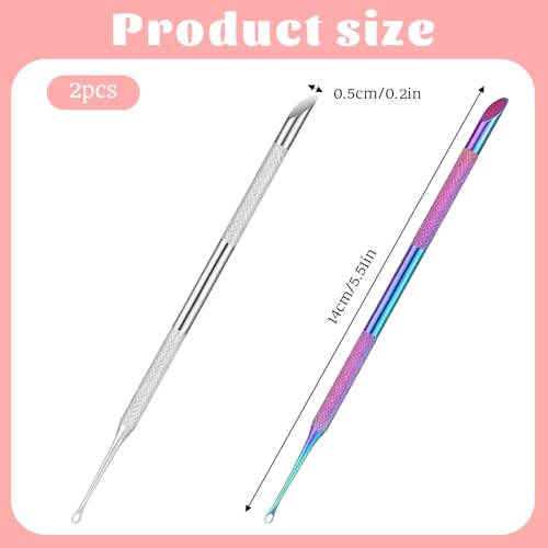 Dual Ended Stainless Steel Cuticle Pusher and Nail Cleaner Tool, 2 Pcs
