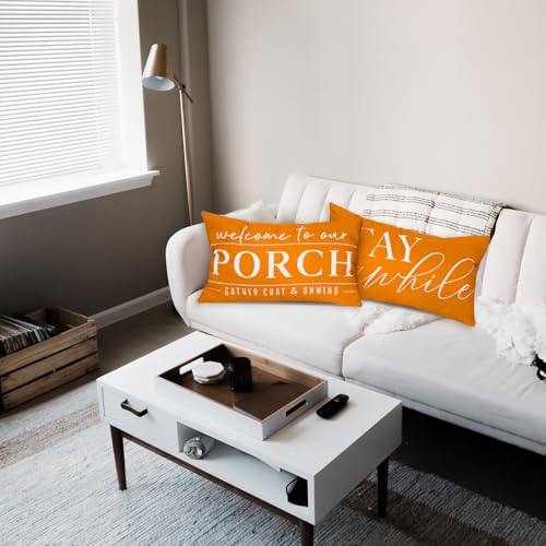 TAJWE Outdoor Waterproof Pillow Covers Set of 2 20x12 Inches Orange Fall Decor
