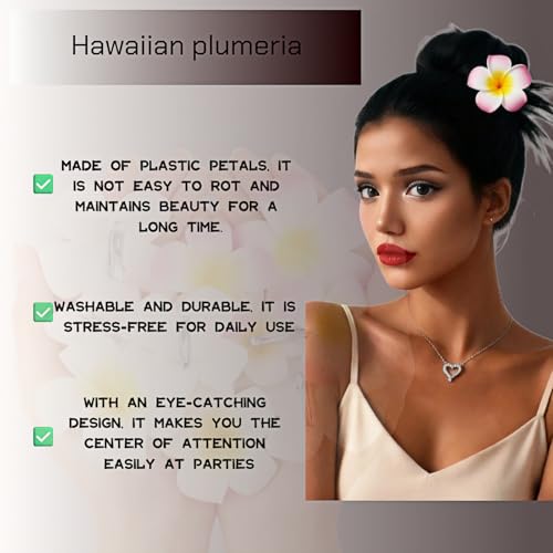 8 Pcs Hawaiian Plumeria Foam Hair Clips 7cm White and Pink Flower Beach Accessories