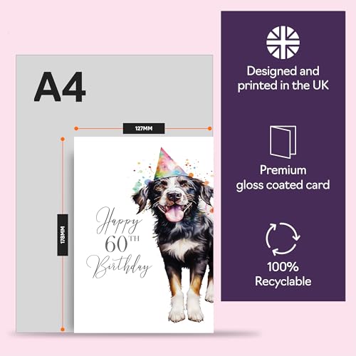 Giftzie 60th Birthday Card for Women and Men - Party Dog A5 Greeting Card