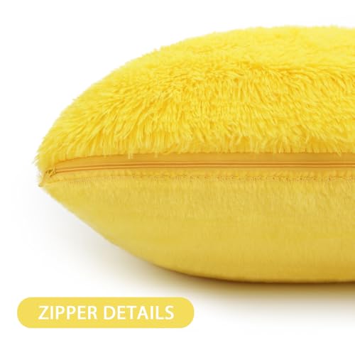 Yellow Faux Fur Throw Pillow Covers Set of 2 - 18x18 Inch