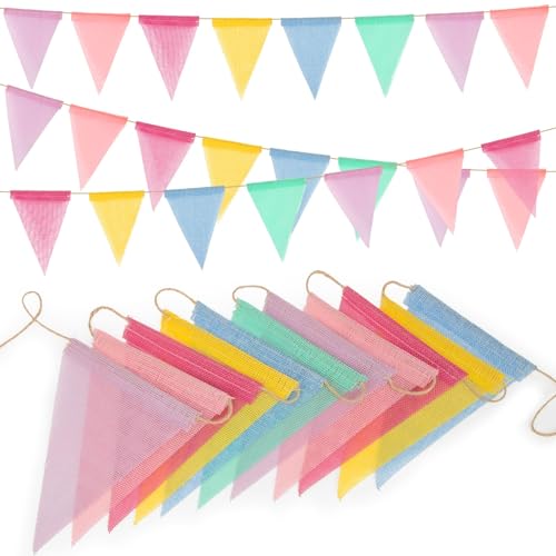 52.5 Ft Colorful Burlap Pennant Banner - 4 Pack Multicolor Triangle Bunting