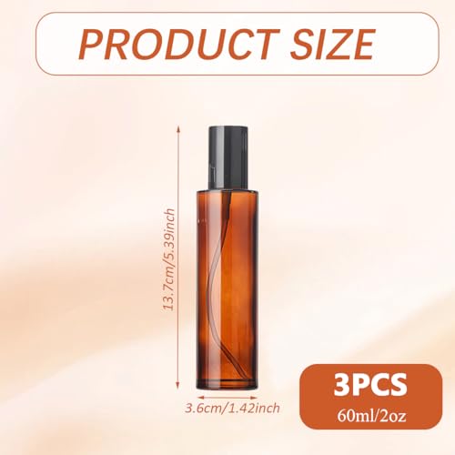 3PCS 60ml Amber Glass Lotion Pump Bottles – Refillable Travel Containers