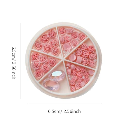 Pink 3D Resin Rose Camellia Nail Art Charms with Pearls and Rhinestones