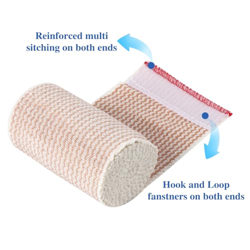 6 Pack Premium Elastic Bandage Wrap, Compression Wrap Bandage for Legs, Self-Closing Elastic Bandage Wrap - Hook & Loop Fasteners at Both Ends - Latex Free - Washable & Reusable (2x2", 2x3", 2x4")