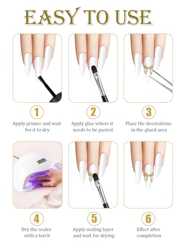 Wsimily 50pcs Gold Bow Nail Charms, 3D Luxury Alloy Bowknot Gems for DIY Manicure