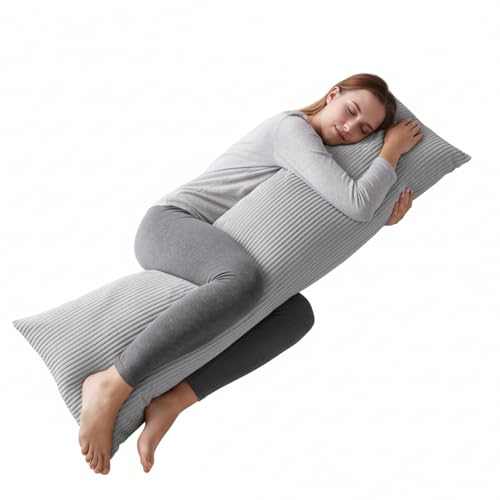 Pamhaven 20x54 Reversible Velvet Body Pillow Cover, Gray Plush Case