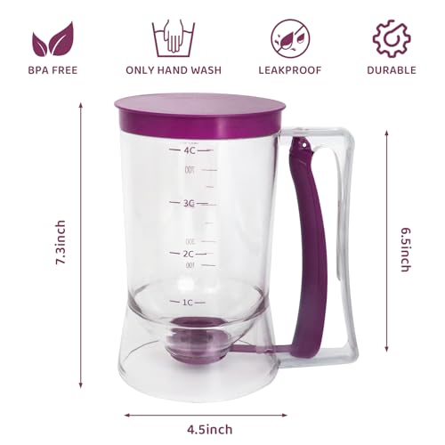 MIWOGA Pancake Batter Dispenser, 900ml Measuring Cup for Baking - Purple