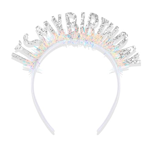 CAVETEE Birthday Crown Headband for Women and Girls - Silver