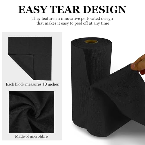 50PCS Microfiber Cleaning Cloth Roll - 10"x10" Washable Rags, Black