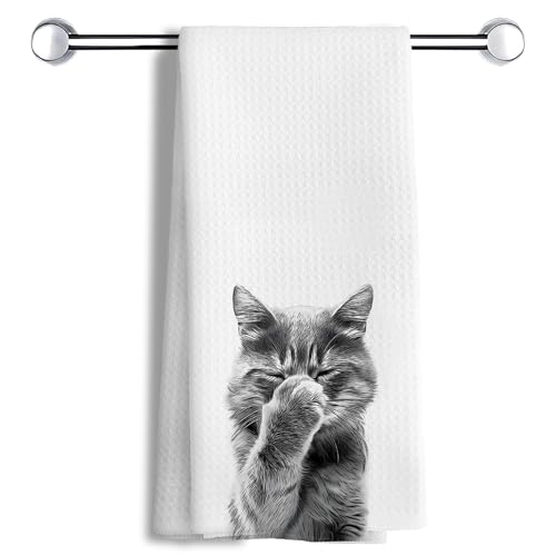 Funny Cat Hand Towels for Bathroom & Kitchen Decor - 16x24 Inch