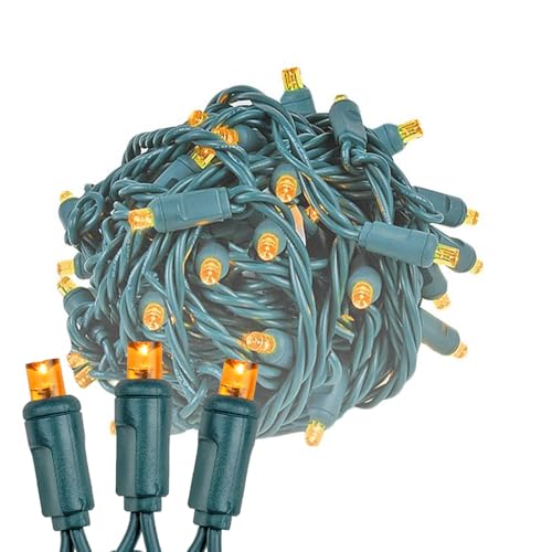 Amber LED Christmas String Lights 25ft 50 LEDs Green Wire UL Listed - Novelty Lights
