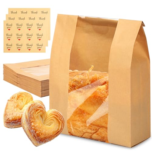 Kraft Paper Bread Bags with Clear Window - 30 Pcs Sourdough Bakery Bags