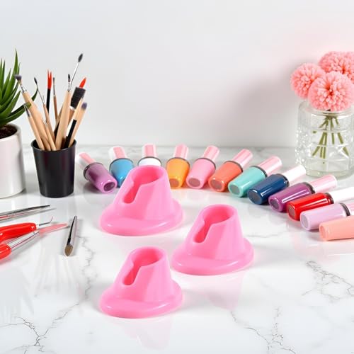 Senyango 3-Pack Pink Soft Rubber Nail Polish Bottle Holder and Display Stand