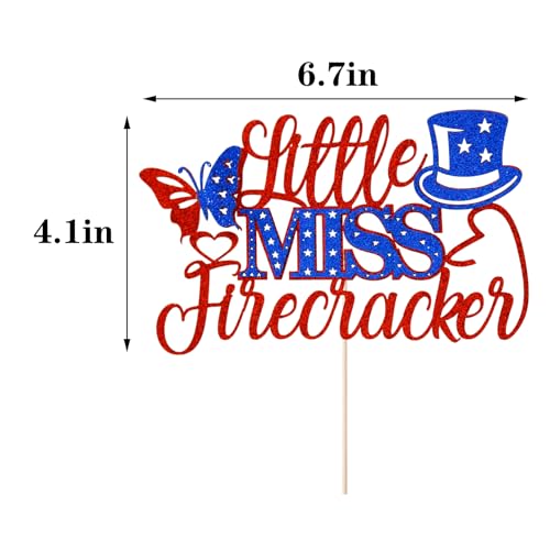 Little Miss Firecracker Glitter Cake Topper - 4th of July Decor