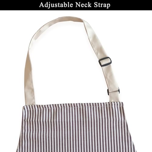 DILLMAN Adjustable Kitchen Bib Apron - Narrow Brown Striped Chef Apron