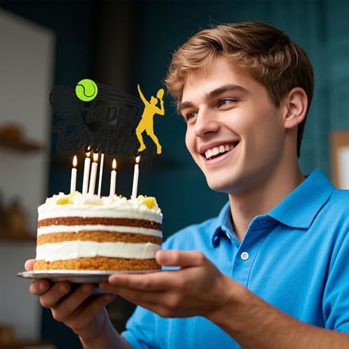Tennis Birthday Cake Decoration - Black Racket Topper for Parties